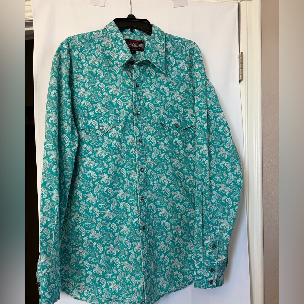 Rock & Roll‎ Cowboy men's paisley print long sleeve pearl snap western shirt